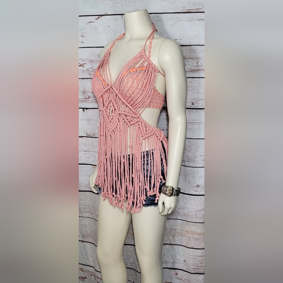 Gorgeous salmon pink macrame beach cover-up/festival dress - Picture 6 of 9